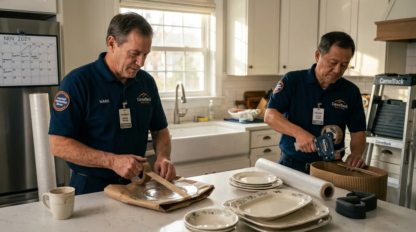 Professional crew packing kitchen dishware in Lynwood, CA